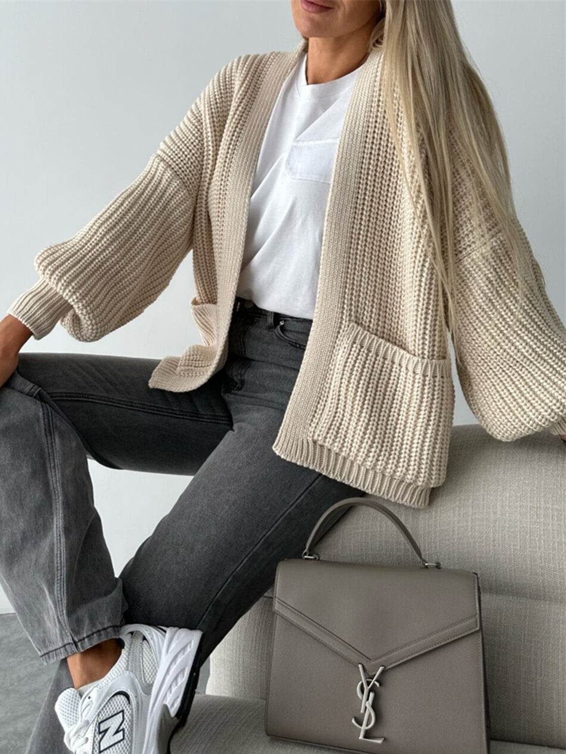 Open Front Dropped Shoulder Cardigan - Amexza