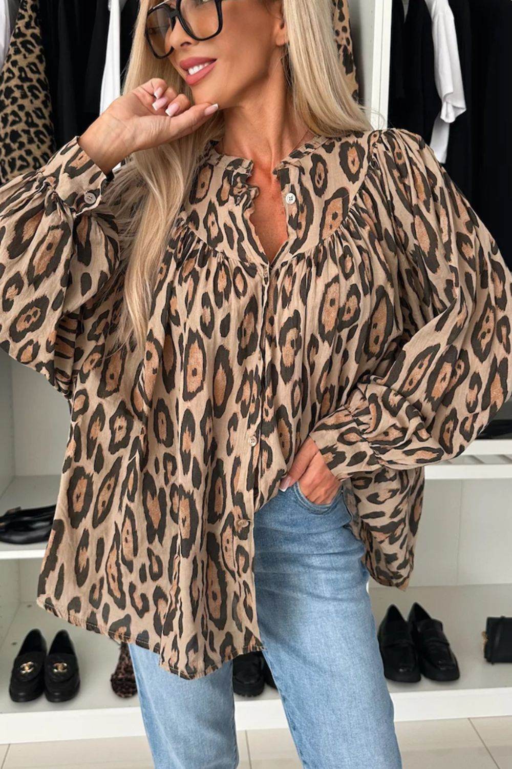 Leopard Print Button Down Long Sleeve Shirt for a perfect OOTD – dress to impress outfits from Amexza