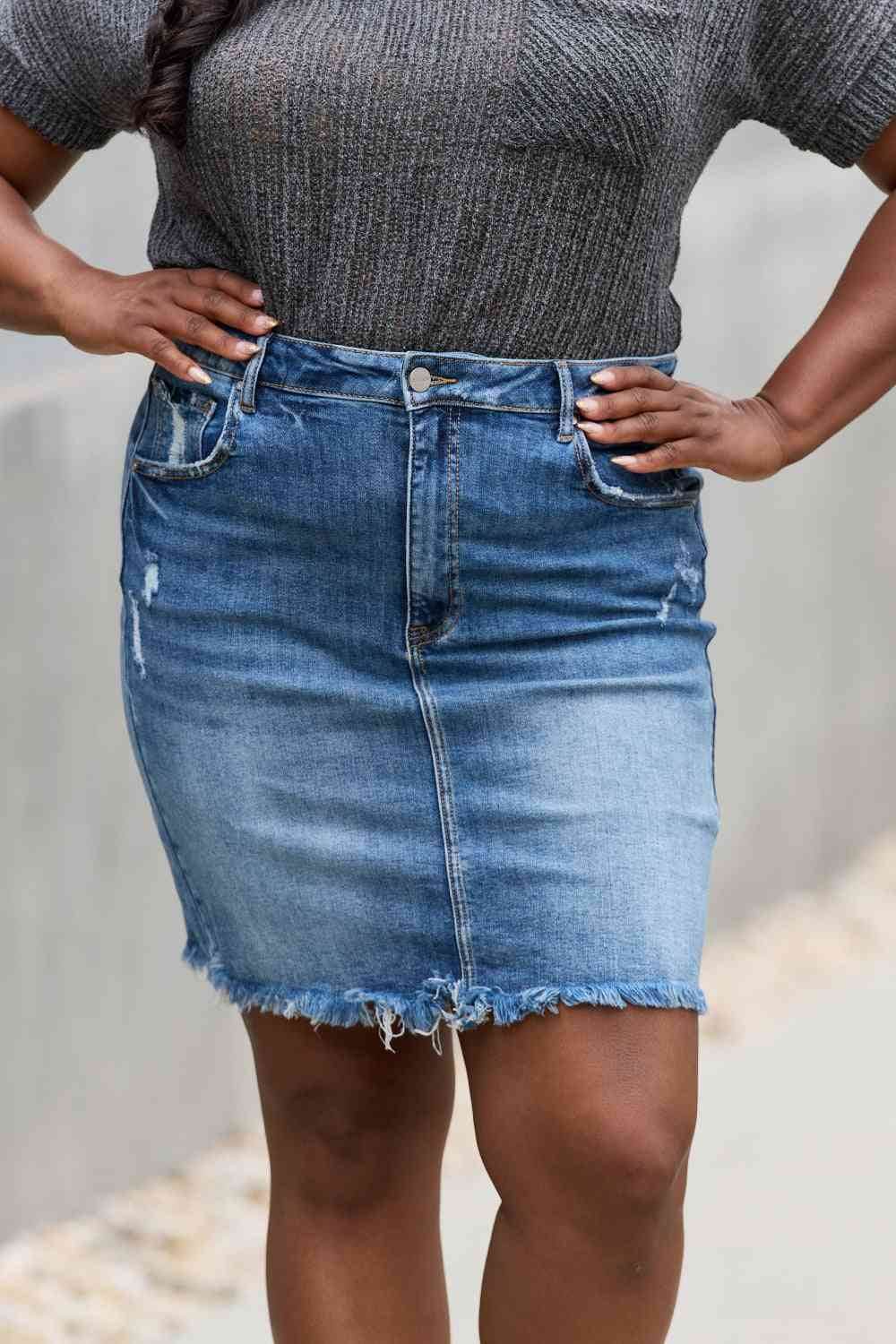 RISEN Amelia Full Size Denim Mini Skirt for a perfect OOTD – dress to impress outfits from Amexza