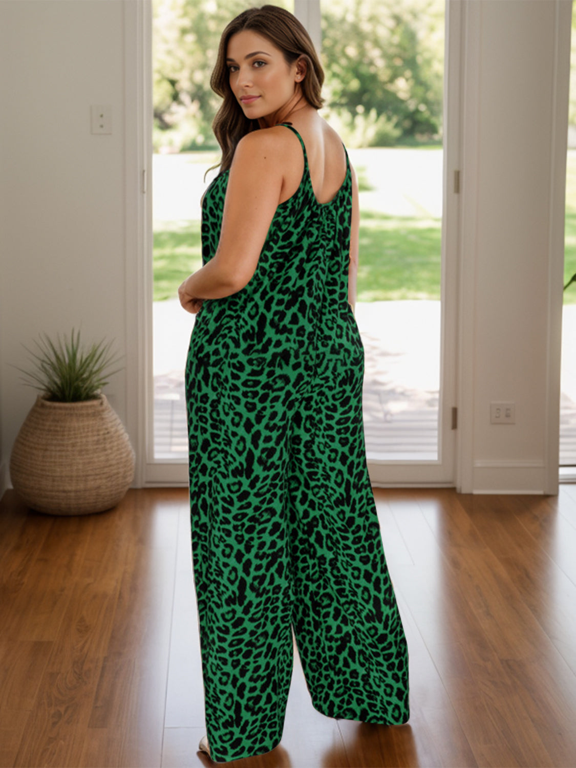 Full Size Leopard Scoop Neck Wide Leg Jumpsuit for a perfect OOTD – dress to impress outfits from Amexza