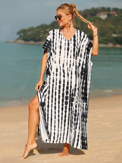 Tie-Dye V-Neck Half Sleeve Cover-Up for a perfect OOTD – dress to impress outfits from Amexza