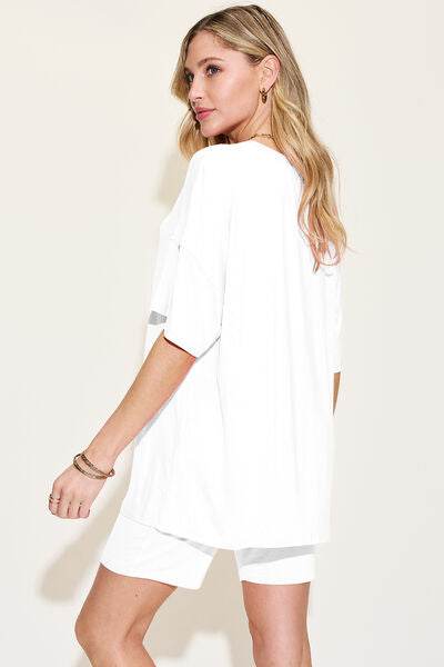 Basic Bae Bamboo Full Size V-Neck Drop Shoulder T-Shirt and Shorts Set for a perfect OOTD – dress to impress outfits from Amexza