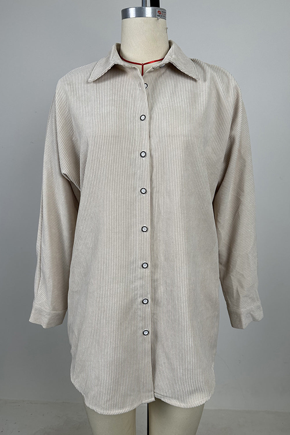 Ribbed Button Up Mini Shirt Dress - Tan / S