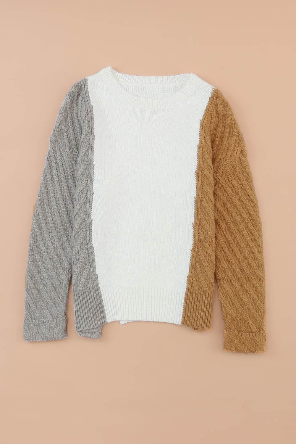 Color Block Textured Drop Shoulder Sweater - Amexza