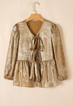 Tied Peplum Three-Quarter Sleeve Blouse for a perfect OOTD – dress to impress outfits from Amexza