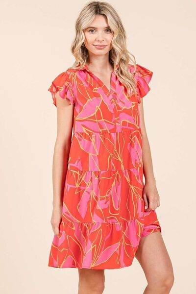 Mittoshop Leaf Print Ruffle Sleeve Tiered Mini Dress for a perfect OOTD – dress to impress outfits from Amexza