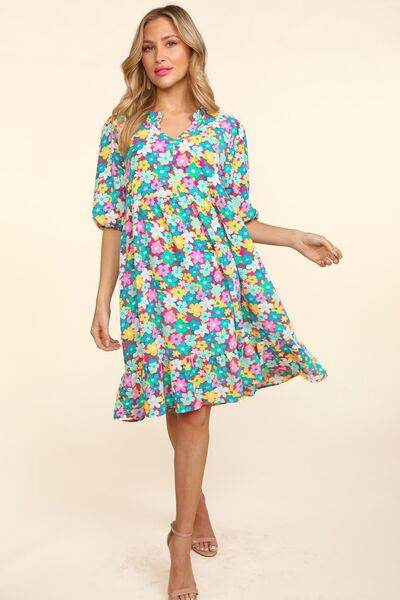 Haptics Bubble Sleeve Floral Ruffled Dress Mint Fuchsia for a perfect OOTD – dress to impress outfits from Amexza