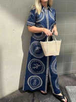 Printed Maxi Shirt Dress with Belt