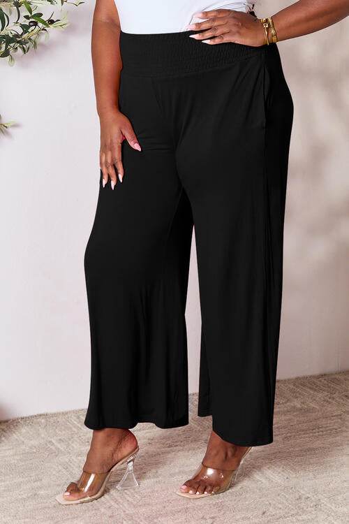 Basic Bae Full Size Smocked Wide Waistband Wide Leg Pants for a perfect OOTD – dress to impress outfits from Amexza