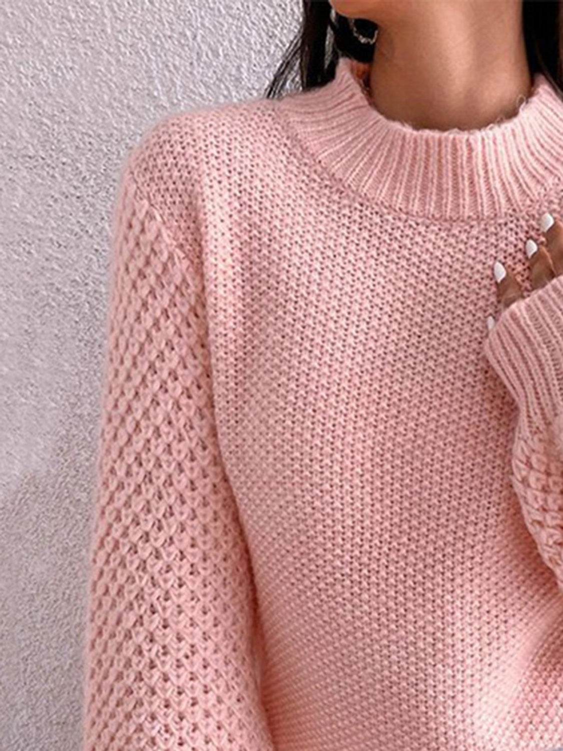 Openwork Mock Neck Long Sleeve Sweater for a perfect OOTD – dress to impress outfits from Amexza