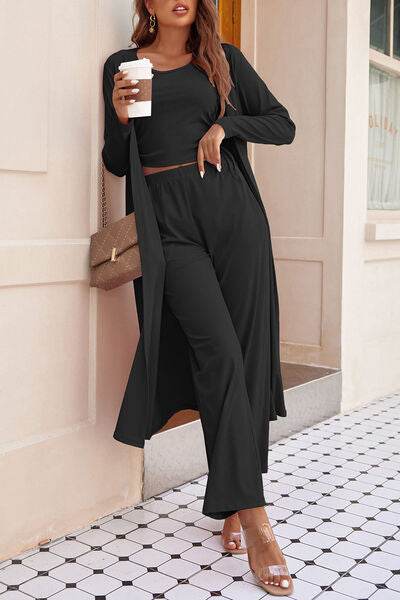 Drawstring Tank, Long Sleeve Cover Up and Pants Set for a perfect OOTD – dress to impress outfits from Amexza