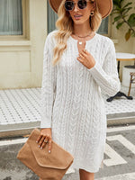 Notched Neck Cable-Knit Slit Sweater Dress for a perfect OOTD – dress to impress outfits from Amexza