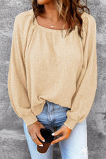 Square Neck Waffle-Knit Top - Amexza