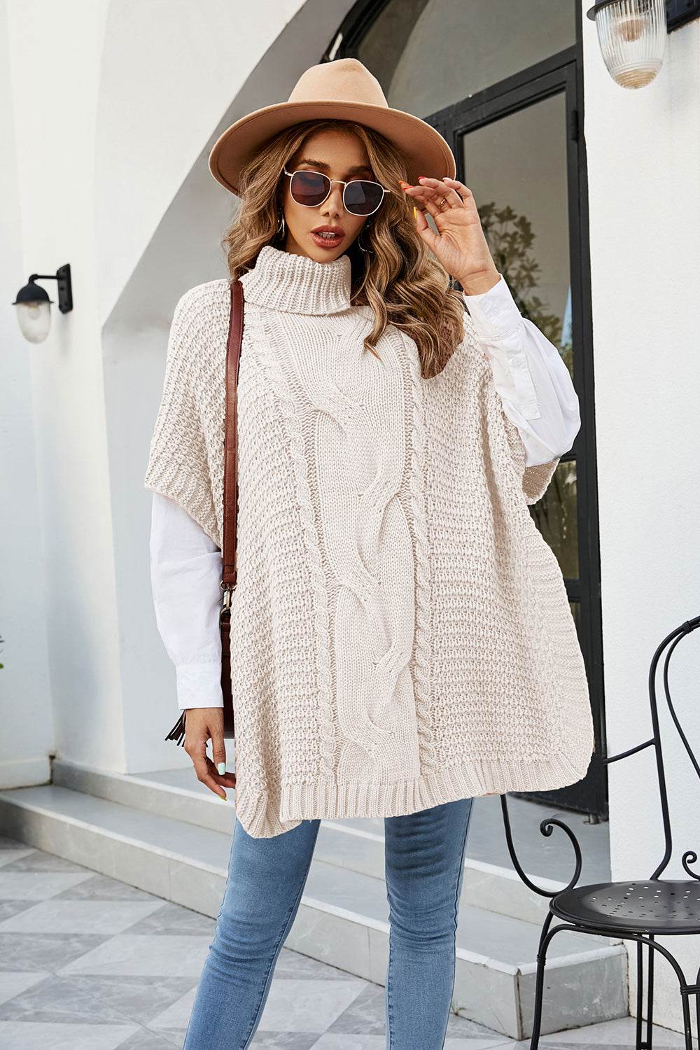 Cable-Knit Turtleneck Slit Sweater Cream for a perfect OOTD – dress to impress outfits from Amexza