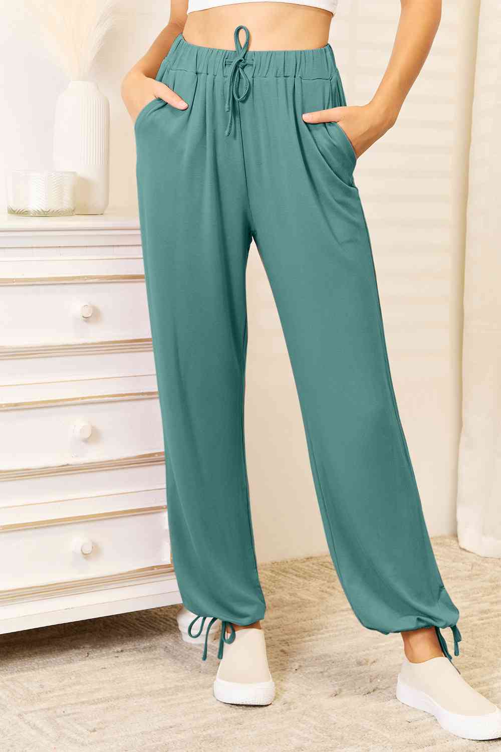 Basic Bae Full Size Soft Rayon Drawstring Waist Pants with Pockets Turquoise for a perfect OOTD – dress to impress outfits from Amexza