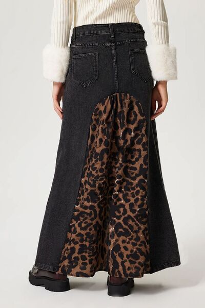 Slit Leopard Midi Denim Skirt for a perfect OOTD – dress to impress outfits from Amexza