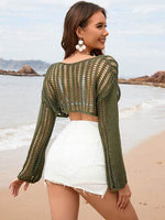 Openwork Boat Neck Long Sleeve Cover-Up for a perfect OOTD – dress to impress outfits from Amexza