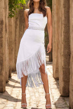 Fringe High-Low Square Neck Cami Dress - Amexza