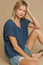 Umgee Drawstring Hem Round Neck Short Sleeve T-Shirt - Amexza