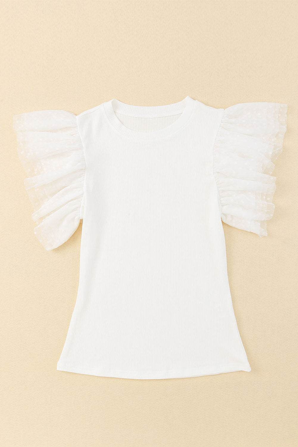 Ruffled Round Neck Cap Sleeve Blouse - Amexza
