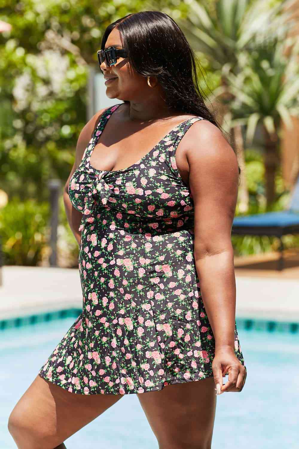 Marina West Swim Full Size Clear Waters Swim Dress in Black Roses for a perfect OOTD – dress to impress outfits from Amexza