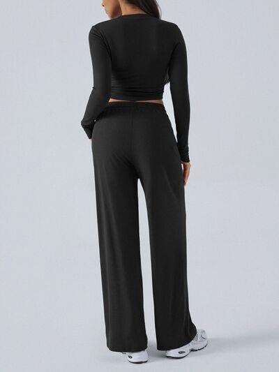 Devine Round Neck Long Sleeve Top and Pants Set - Amexza