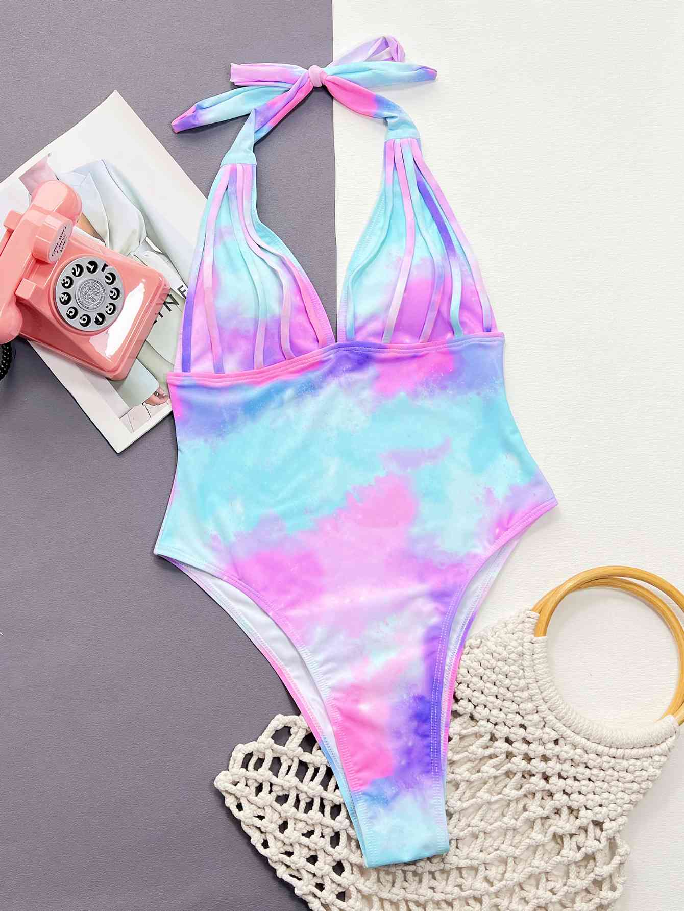 Tie-Dye Halter Neck One-Piece Swimsuit for a perfect OOTD – dress to impress outfits from Amexza