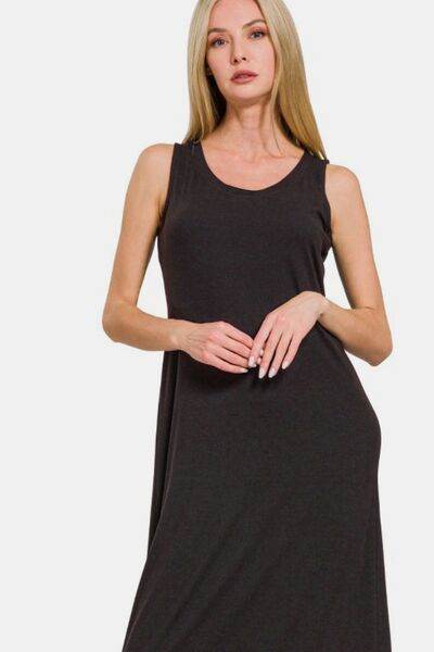 Zenana Scoop Neck Wide Strap Tank Dress - Amexza