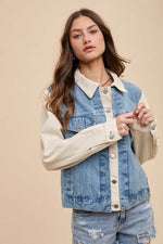 Annie Wear Collared Neck Double Placket Denim Jacket - Amexza
