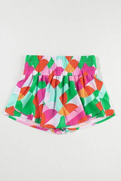 Smocked Contrast Print High Waist Skort - Amexza