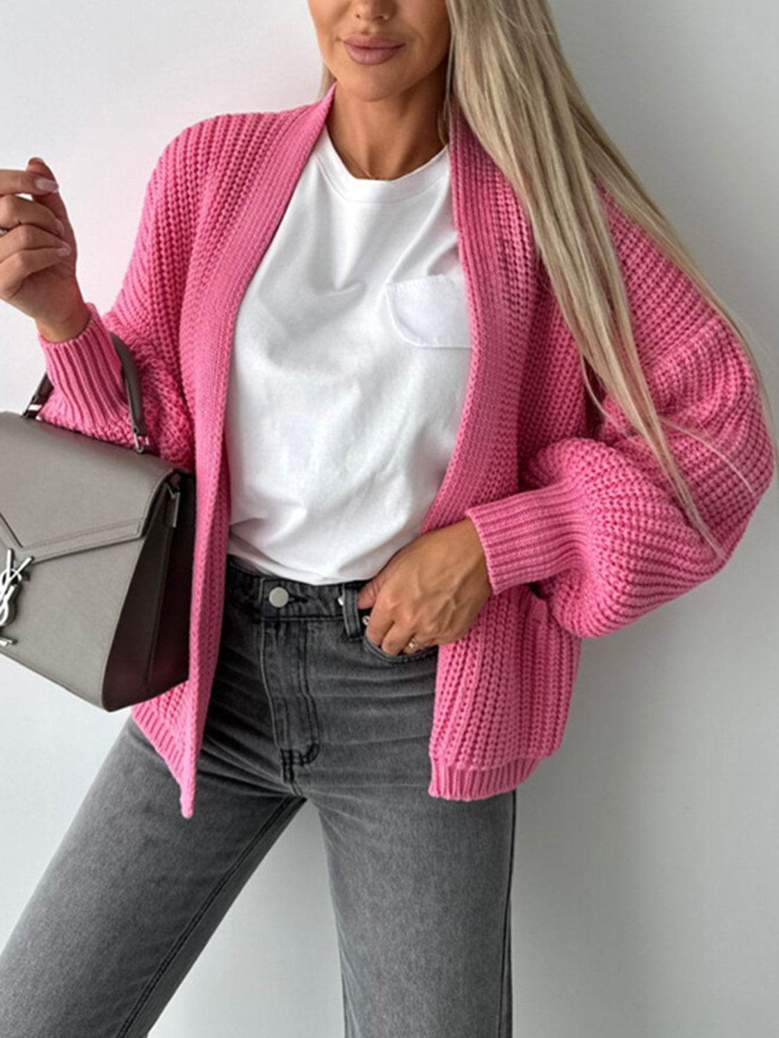 Open Front Dropped Shoulder Cardigan - Amexza