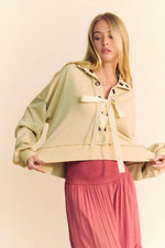 Davi & Dani Lace Up Exposed Seam French Terry Top Tan for a perfect OOTD – dress to impress outfits from Amexza