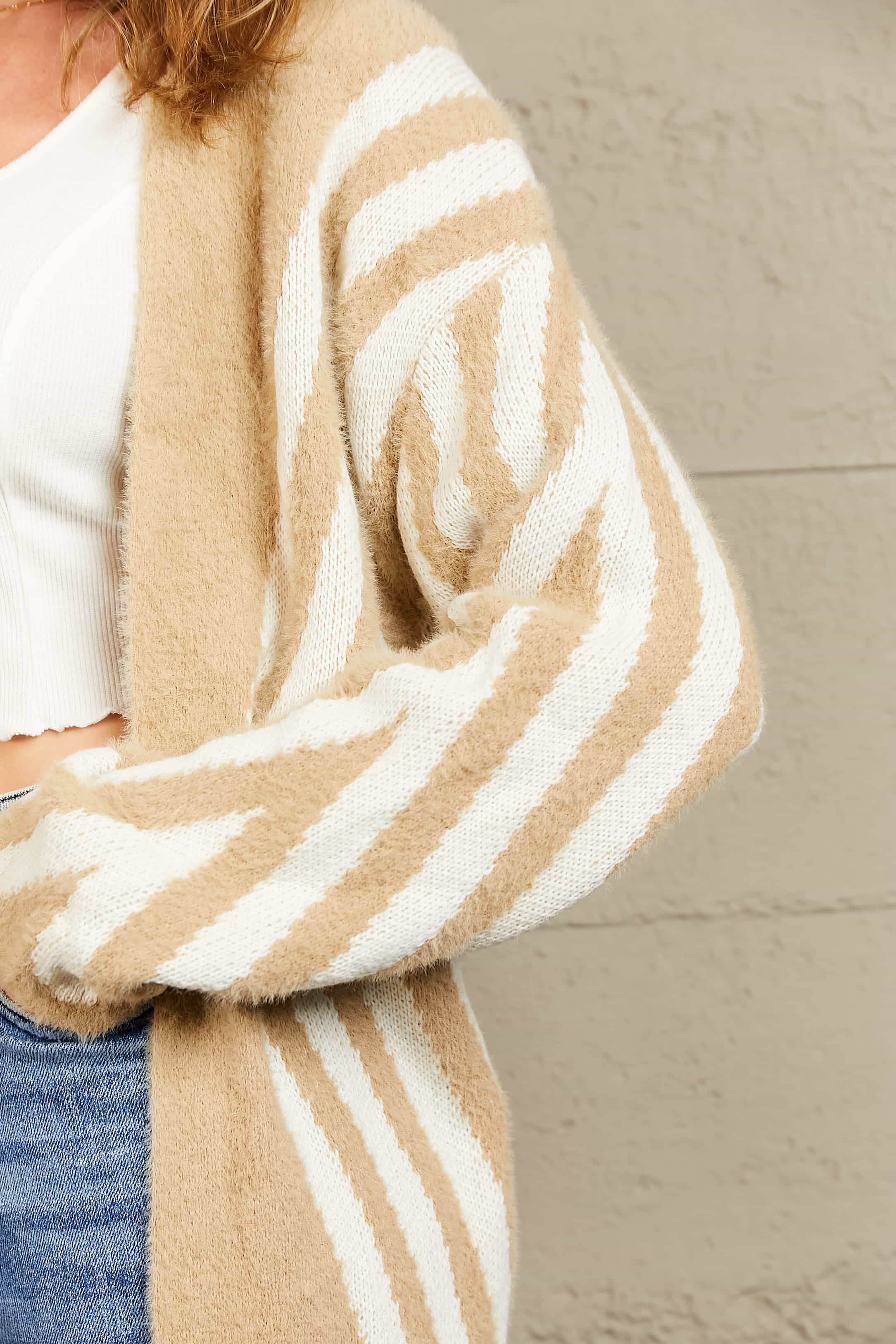 Woven Right Two-Tone Open Front Fuzzy Longline Cardigan for a perfect OOTD – dress to impress outfits from Amexza