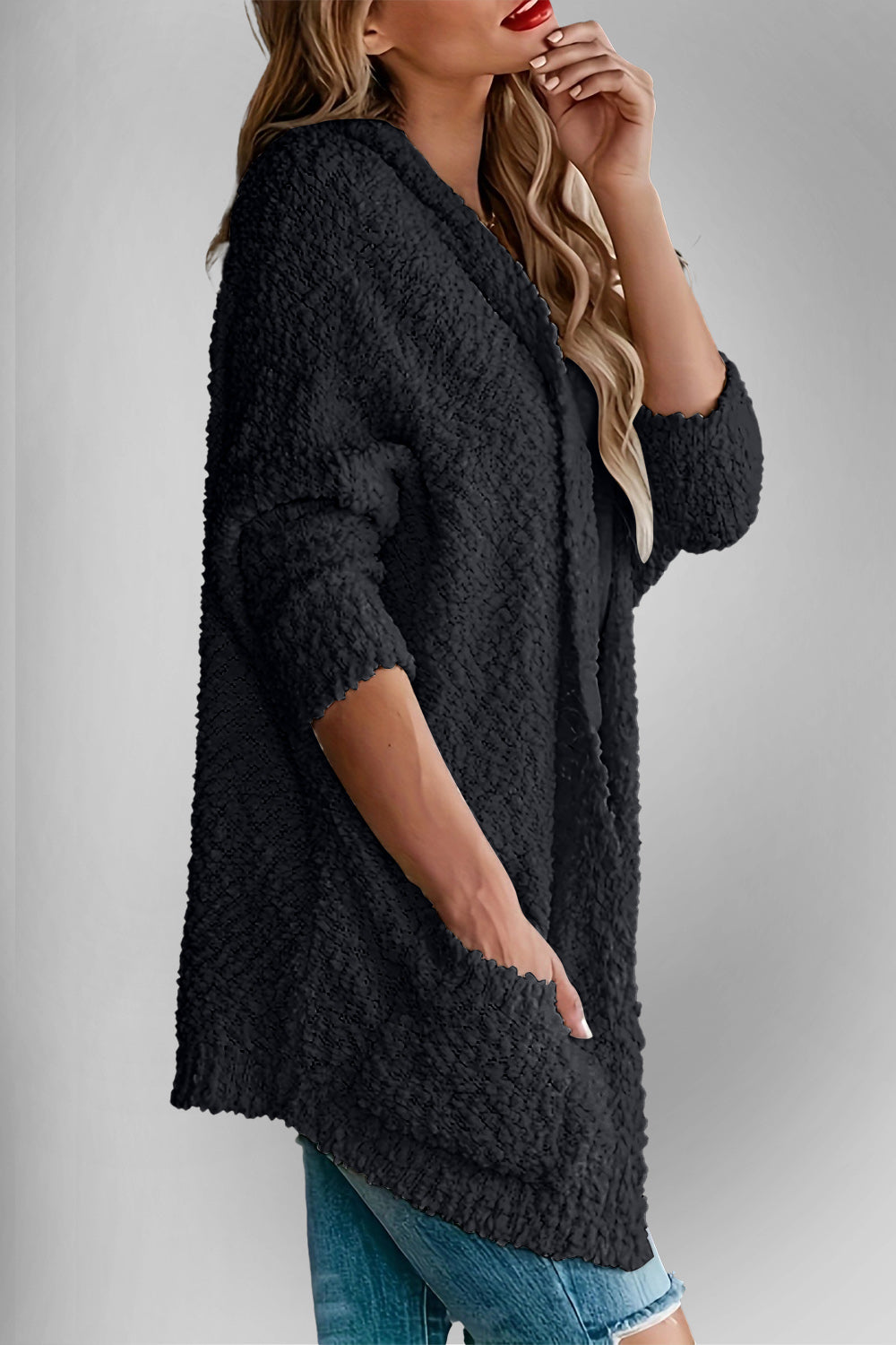 Double Take Pocketed Open Front Long Sleeve Cardigan for a perfect OOTD – dress to impress outfits from Amexza