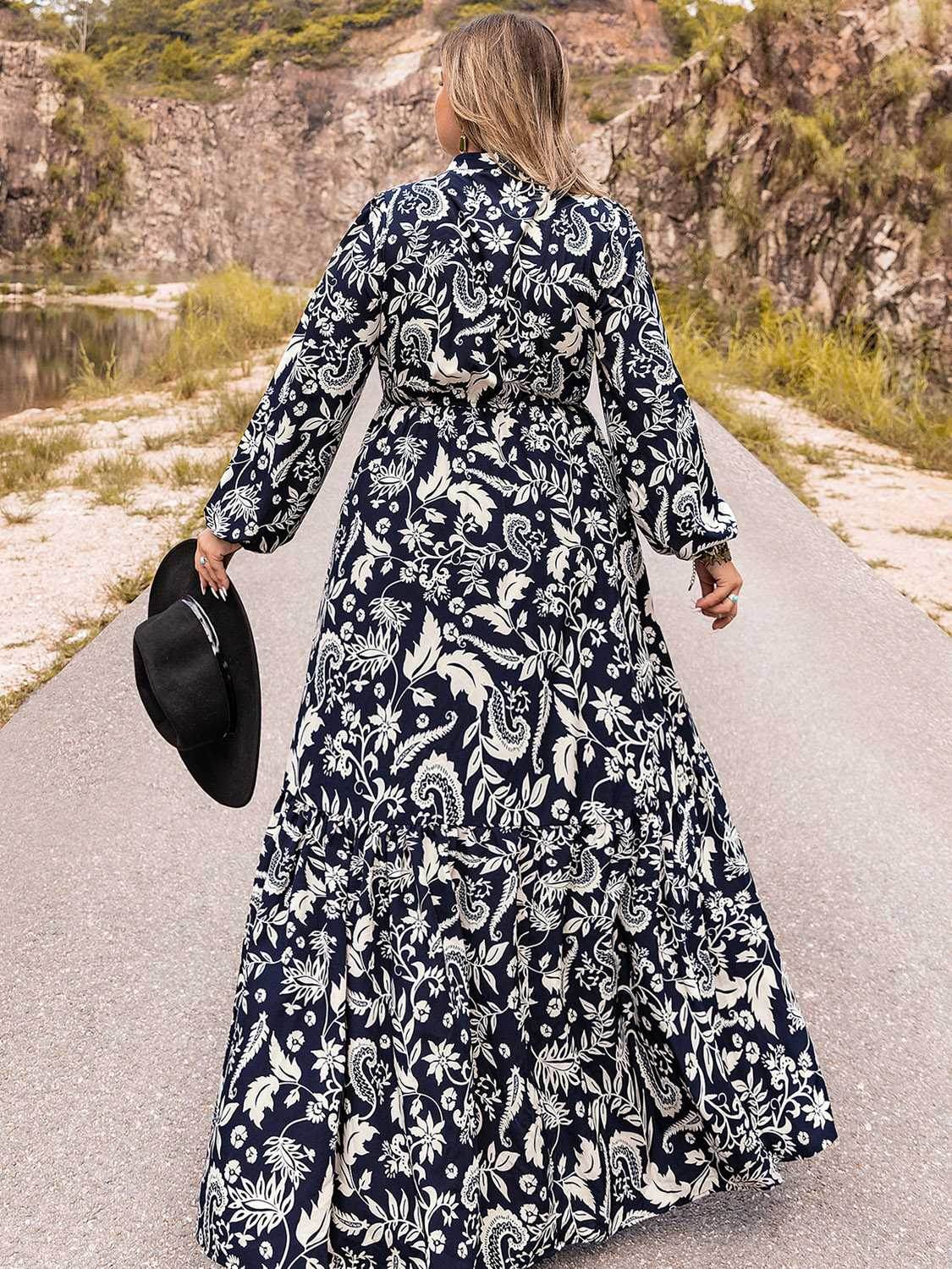 Plus Size Long Sleeve Maxi Dress - Amexza