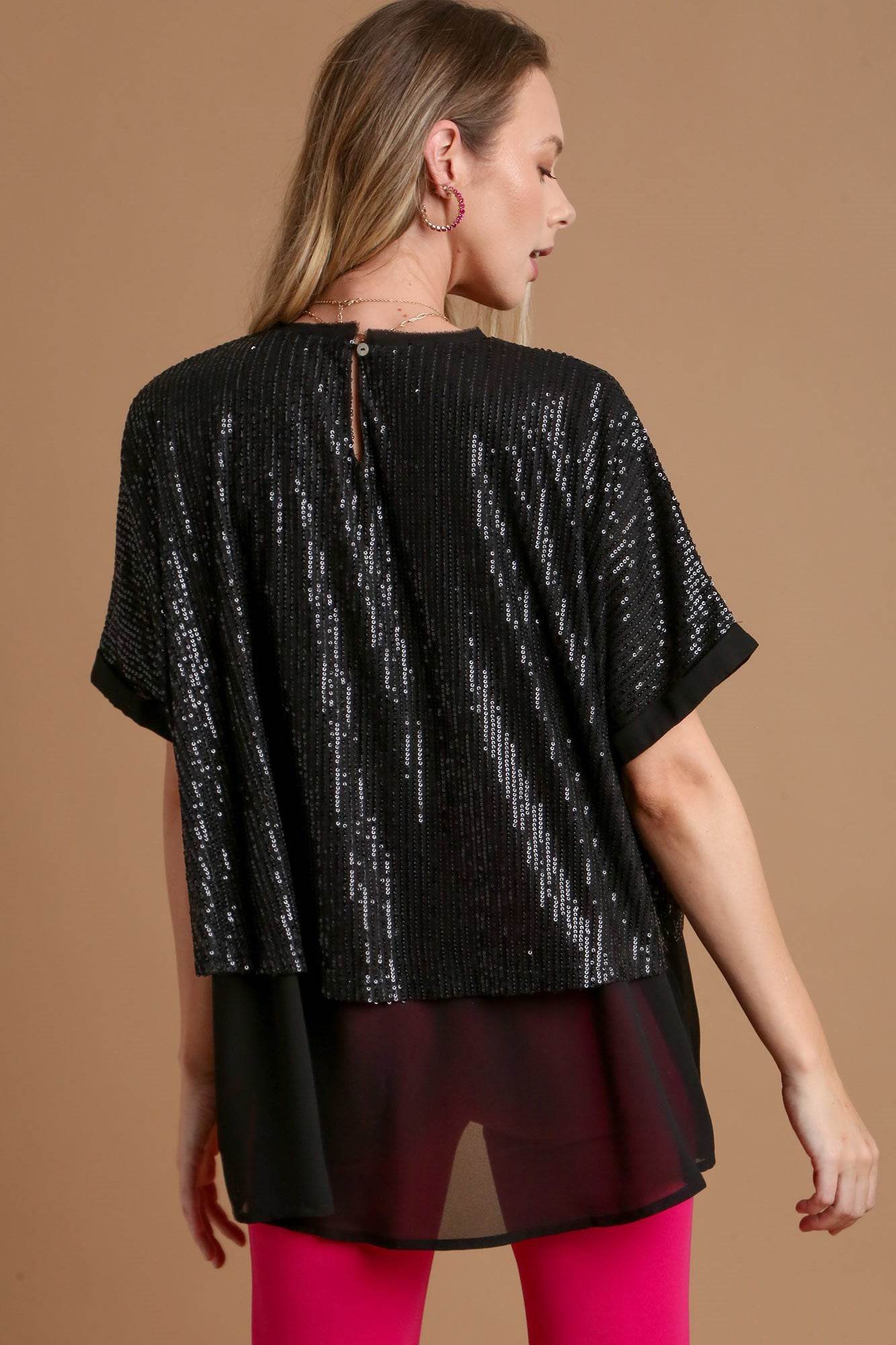 Umgee Sequin Half Sleeve Layered Blouse for a perfect OOTD – dress to impress outfits from Amexza