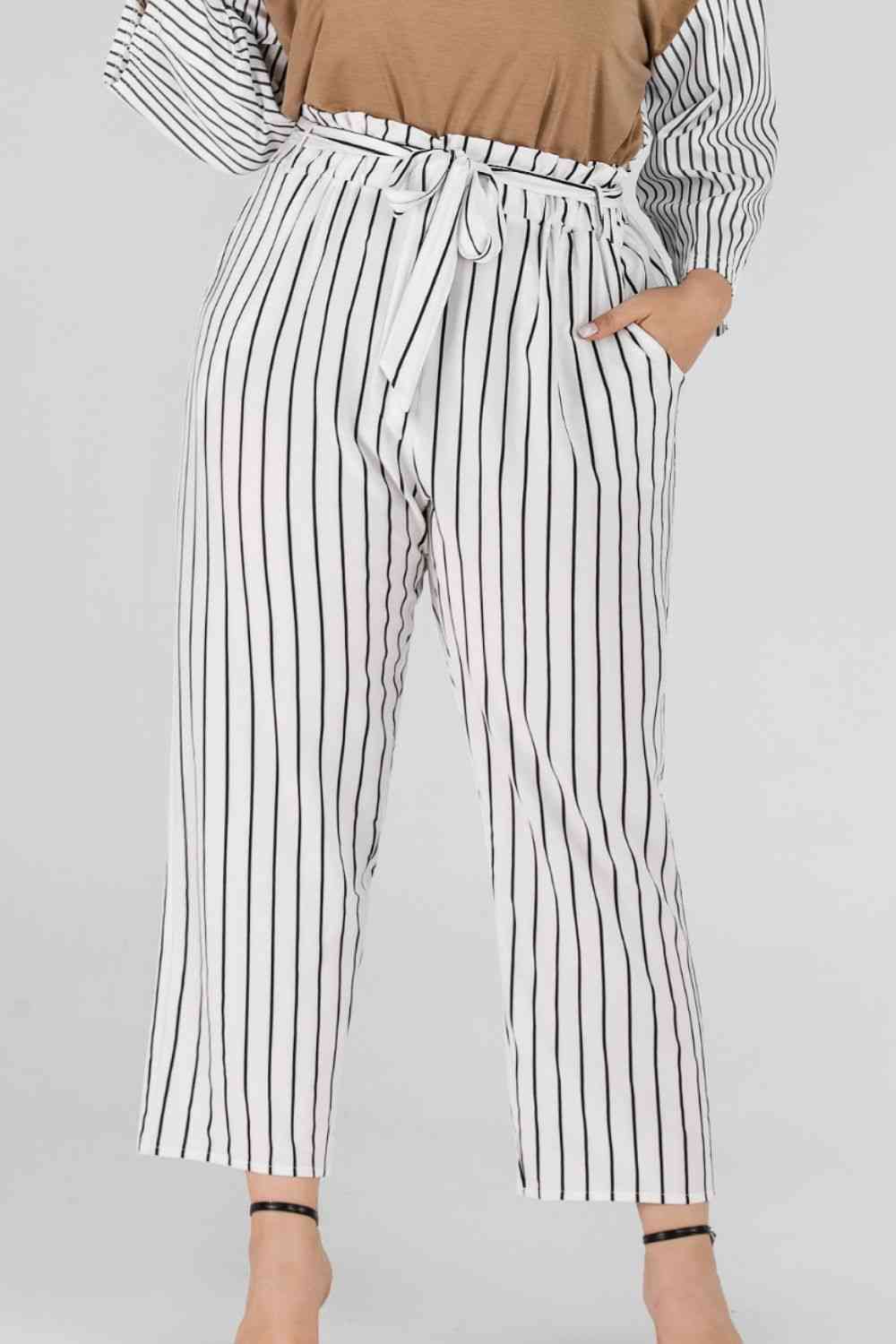 Full Size Striped Paperbag Waist Cropped Pants for a perfect OOTD – dress to impress outfits from Amexza