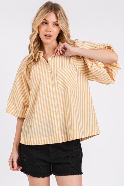 Mittoshop Button Down Striped Puff Sleeve Shirt for a perfect OOTD – dress to impress outfits from Amexza