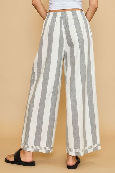 Umgee Peace Sign Patch Striped Wide Leg Pants for a perfect OOTD – dress to impress outfits from Amexza