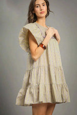 Umgee Floral Ruffled Cap Sleeve Tiered Mini Dress