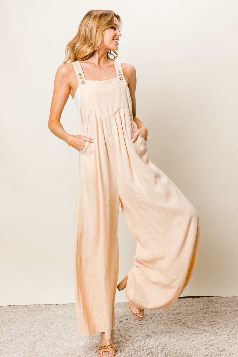 BiBi Texture Sleeveless Wide Leg Jumpsuit for a perfect OOTD – dress to impress outfits from Amexza