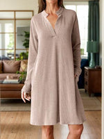 Notched Long Sleeve Mini Dress with Pockets Mocha for a perfect OOTD – dress to impress outfits from Amexza