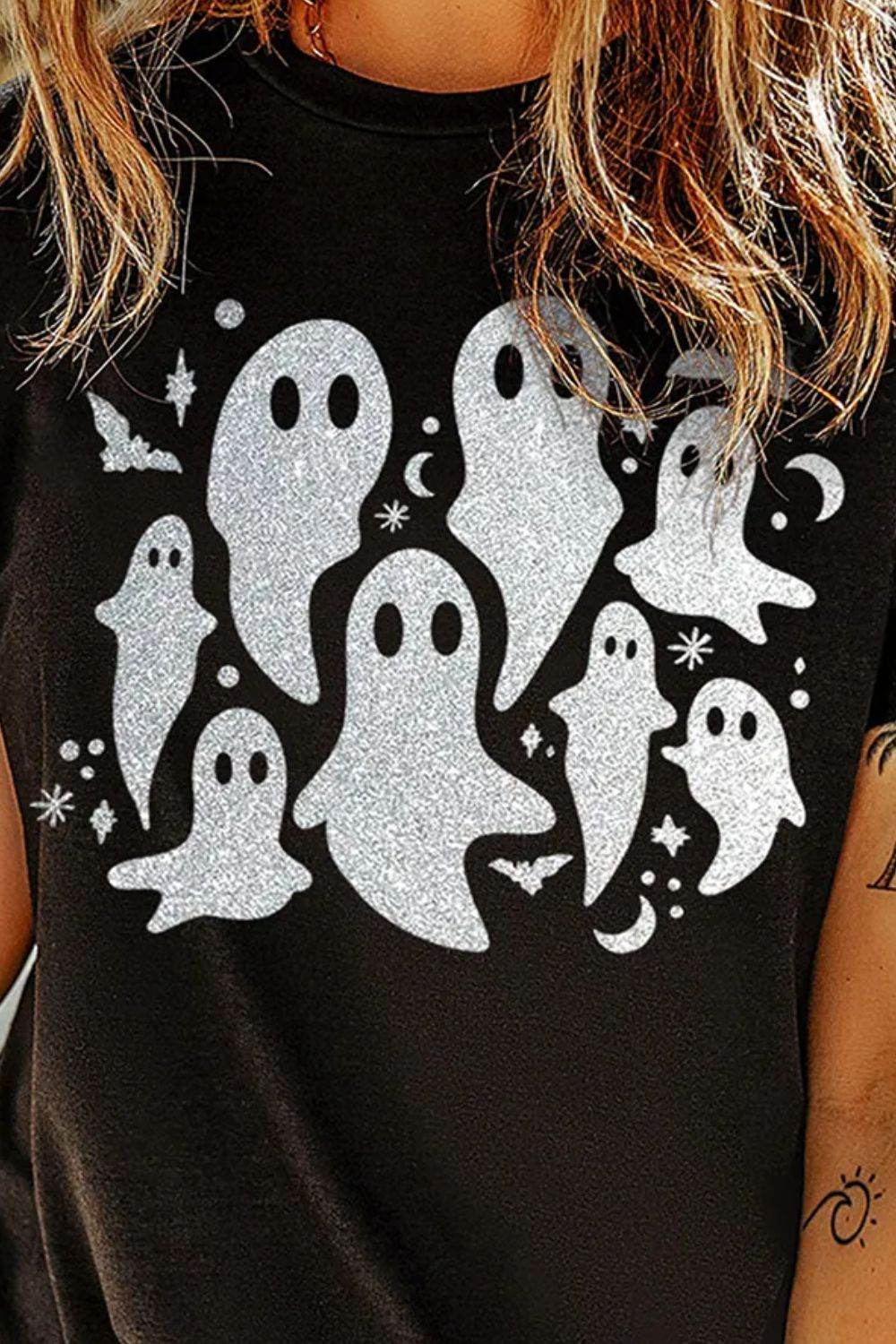 Full Size Ghost Round Neck Short Sleeve T-Shirt for a perfect OOTD – dress to impress outfits from Amexza