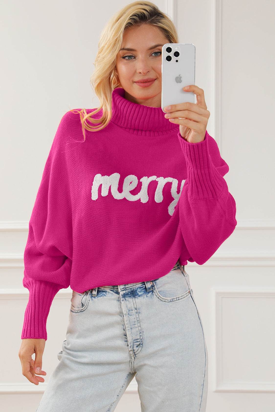 Merry Letter Embroidered High Neck Sweater for a perfect OOTD – dress to impress outfits from Amexza