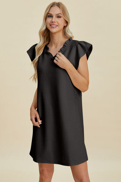 Double Take Full Size Ruffled V-Neck Cap Sleeve Dress for a perfect OOTD – dress to impress outfits from Amexza