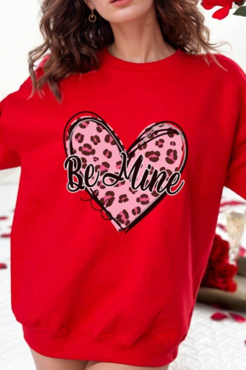 Valentine's Day BE MINE Heart Long Sleeve Sweatshirt Scarlet for a perfect OOTD – dress to impress outfits from Amexza