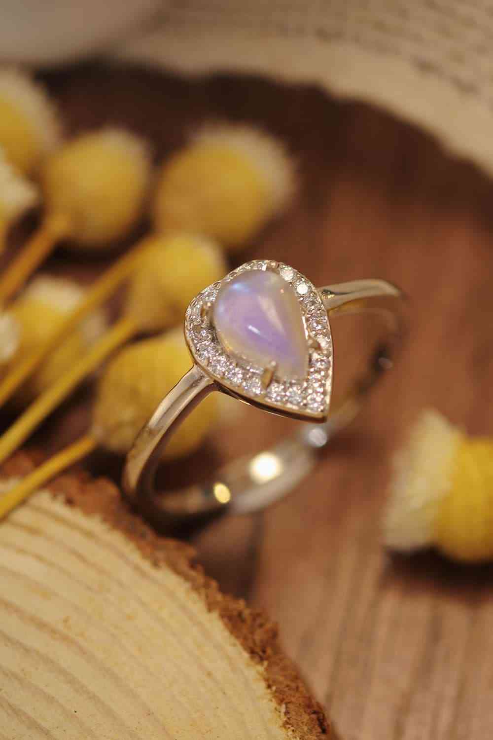 Moonstone Teardrop 925 Sterling Silver Halo Ring for a perfect OOTD – dress to impress outfits from Amexza