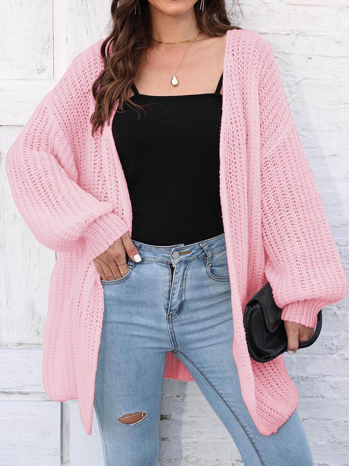 Open Front Dropped Shoulder Longline Cardigan - Amexza