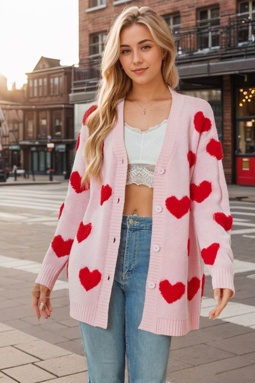 Heart Button Down Long Sleeve Cardigan for a perfect OOTD – dress to impress outfits from Amexza