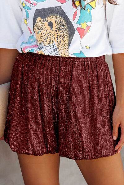 Sequin Elastic Waist Shorts Dark Brown for a perfect OOTD – dress to impress outfits from Amexza